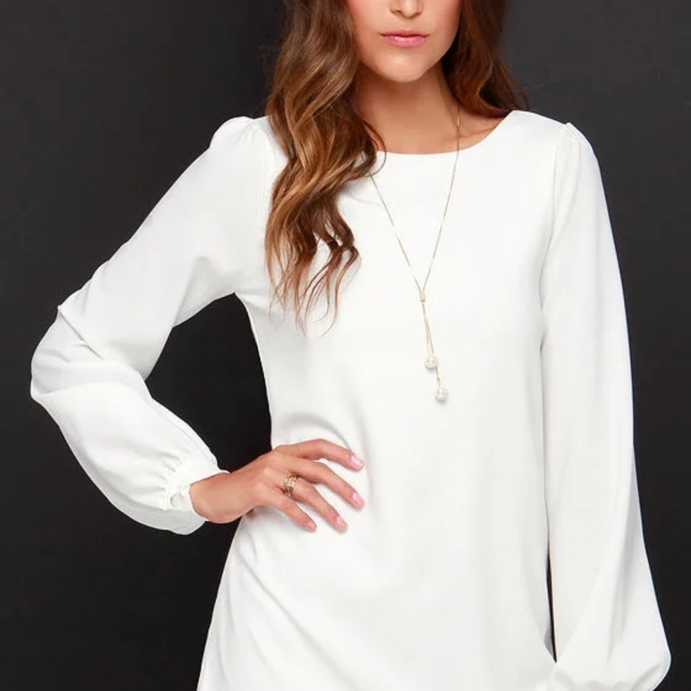 Lulu's Elegant White Long Sleeve Dress